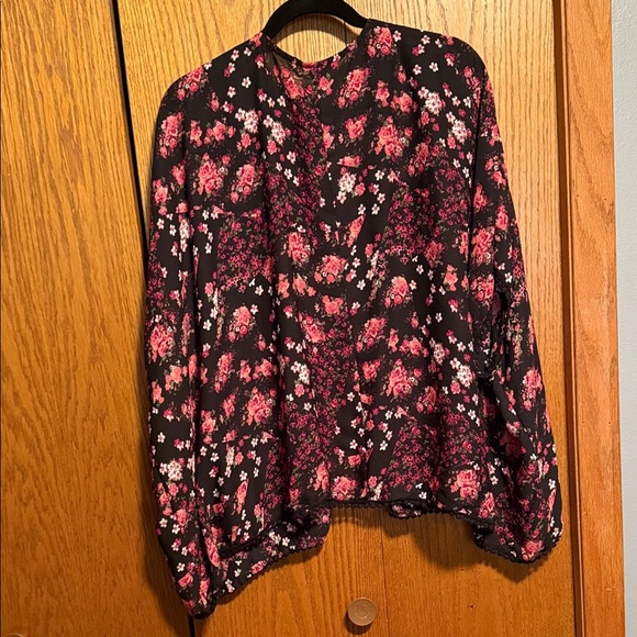 Floral Black and Pink Women's Blouse - Picture 3 of 4